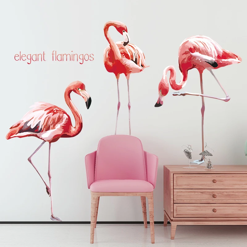 [SHIJUEHEZI] Креативные наклейки на стену с изображением фламинго, животных, сделай сам, розовые Наклейки на стены с птицами для детской комнаты, украшения для детской спальни