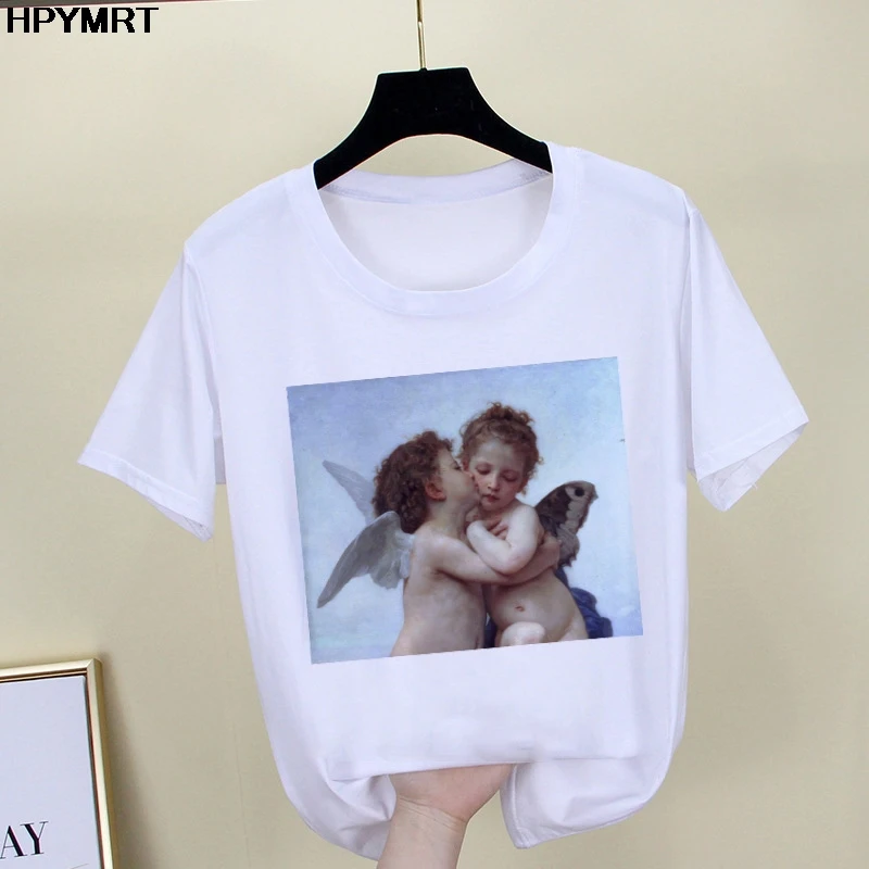 2020 New summer spoof Mona Lisa Print T Shirts Women aesthetics funny Tshirts Casual Short Sleeves Tops t-shirt Female Clothing