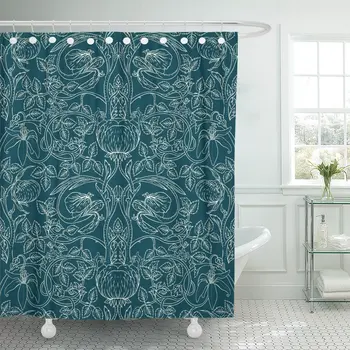 

Morris Floral Vintage for Retro William Pattern Aged Antique Shower Curtain Waterproof Fabric 72 x 72 Inches Set with Hooks