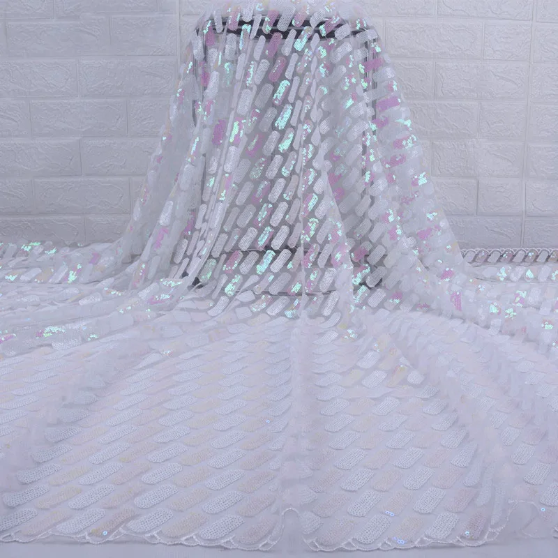 

White Lace African Lace Fabrics with Sequins African French Tulle Mesh Lace Sequins Lace Fabric for Bridal Materials