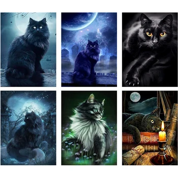 

5D Diy Diamond Painting Dark night black cat Kits Pictures Cross Stitch full Square Round Diamond Embroidery for Decor