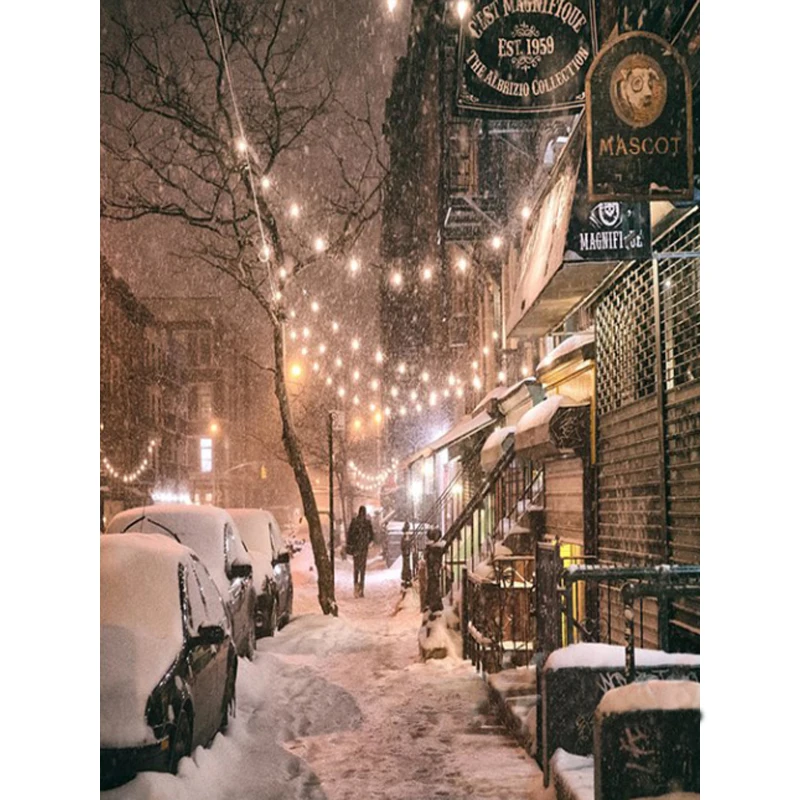 

Diamond Painting Full Square New York City Winter Snow Scene East Village 5D DIY Diamond Embroidery Mosaic Picture of Rhinestone