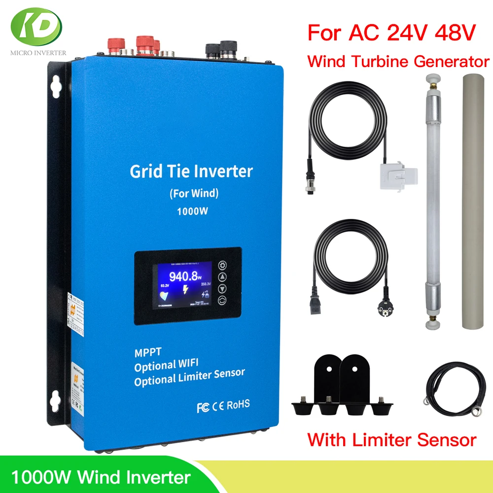 MPPT 1000W Wind Power On Grid Tie Inverter With Limit Sensor 3 Phase Microinverter For AC 24V