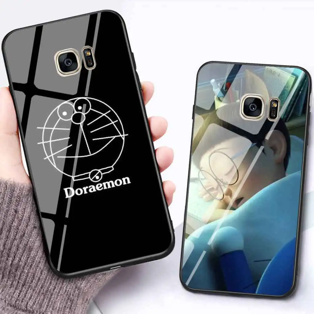 

Doraemon luxury glass case for samsung galaxy s9plus s7 edge s8 s9 plus s10 lite note 8 note9 cartoon anti-fall cover coque