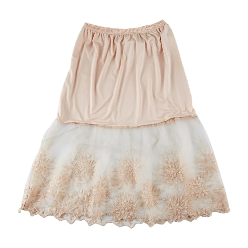 Net Yarn Stitching Fishtail with a Bottom Skirt,Lace Half Slip Skirts Extender Elastic Waist A-line Hollow Petticoat Underskirt