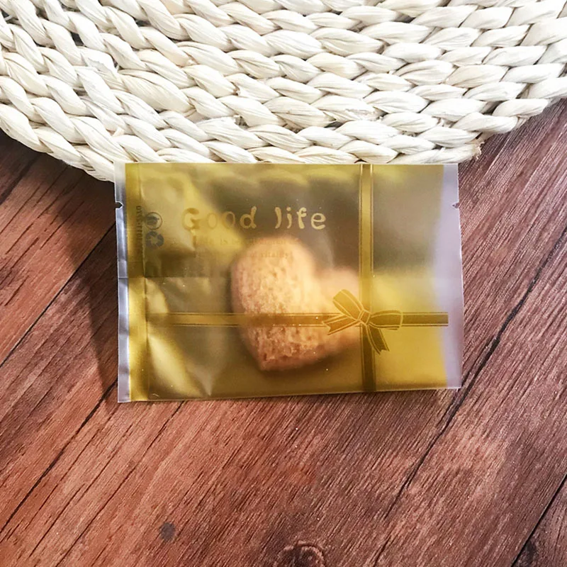 100 Pz/Lotto Regalo Bow Seal Good Life Bakery Biscuit Candy Snack Food Packaging Goodie Bags Gold Glassato Fiocco Di Neve Fatto In Casa Croccante