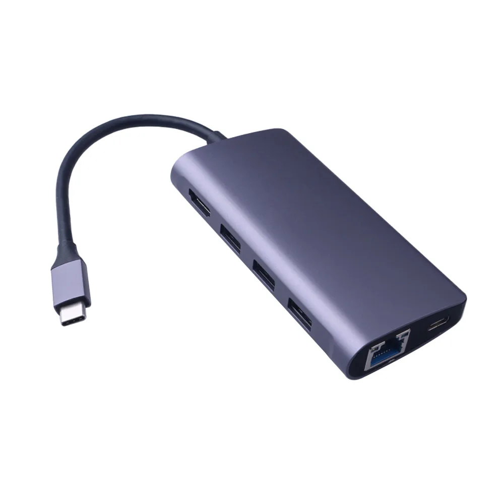 Серебристый TYPE-C к HDMI 8 в 1 концентратор с гигабитным RJ45 4K hd-конвертер Full HD 1080p видео для HDTV, мониторов или проекторов - Цвет: Серебристый