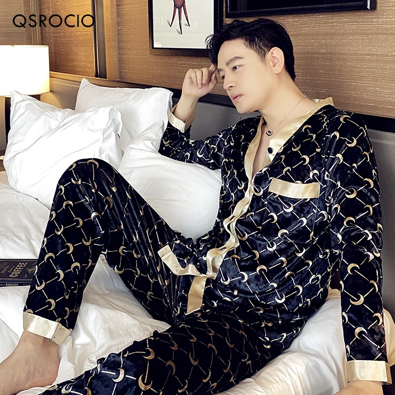 QSROCIO High Quality Women's Pajamas Set Luxury Leopard Print Loose Top  Sleepwear Silk Like Nightwear Leisure