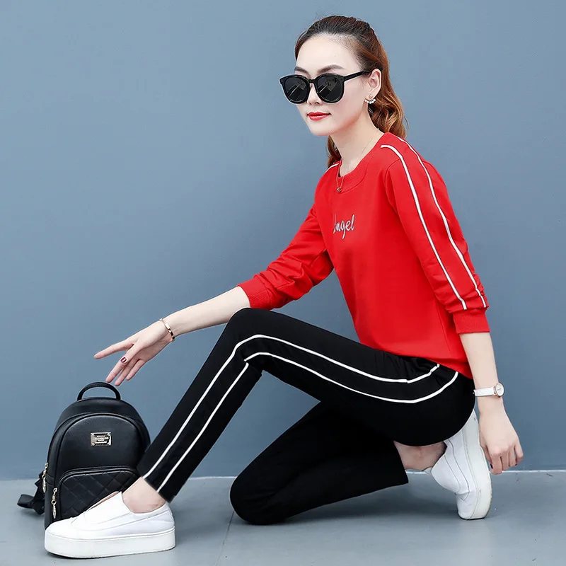 

Long Sleeve Casual Sports Clothing WOMEN'S Suit 2019 Spring And Autumn Spring New Style Fashion Korean-style Running Two-Piece S