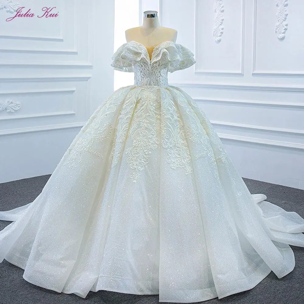 Julia Kui Puff Sleeve Off The Shoulder Ball Gown Wedding Dresses With Pleat Gorgeous Skirt Bridal | Свадьбы и торжества