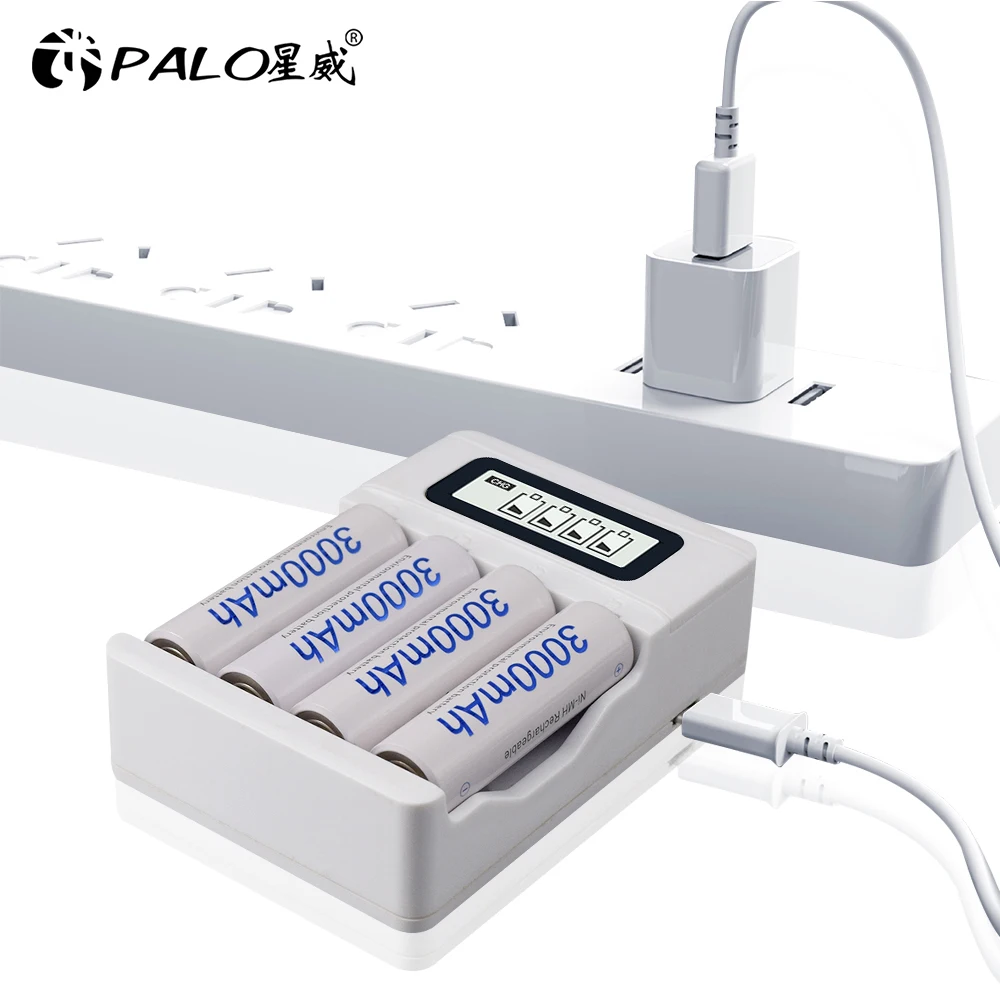 PALO оптовая цена 4 слота ЖК дисплей легкое зарядное устройство с USB входом для