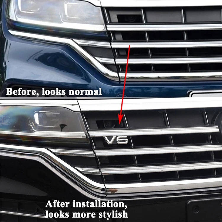 1 шт., SEEYULE, индивидуальная Автомобильная передняя решетка V6, Эмблема для решетки радиатора, украшение, АБС-пластик, серебряная наклейка, аксессуары для Фольксваген туарег