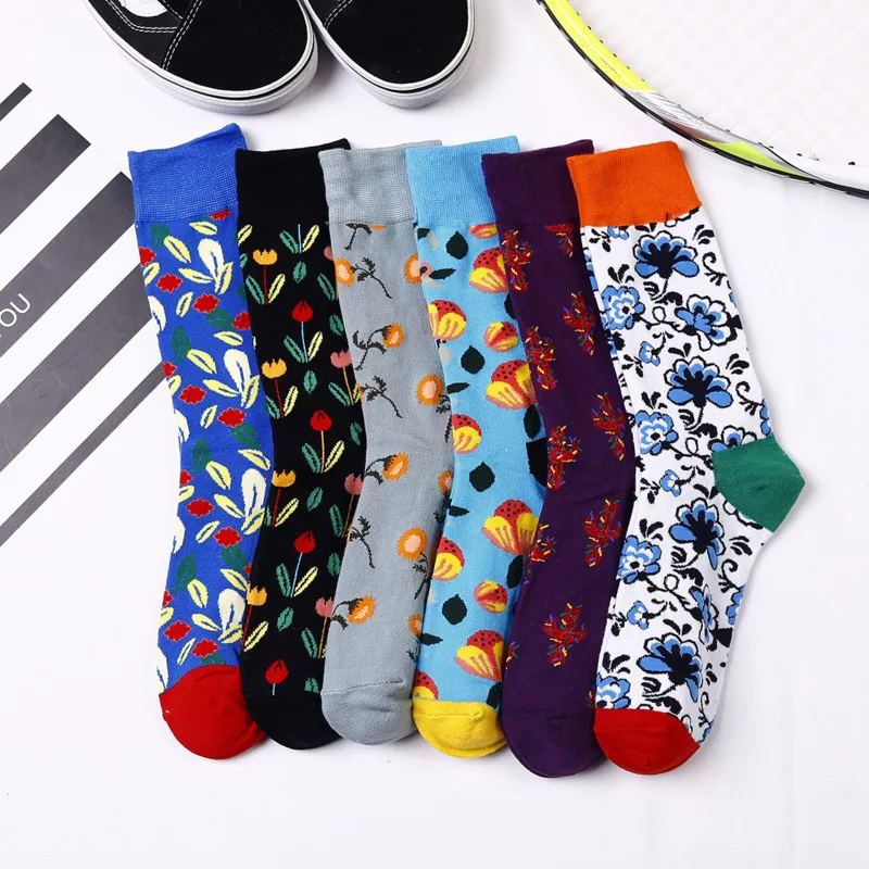 

Novelty1 Pair Combed Cotton Socks Women Funny Sock Colorful Flower Pattern Happy Socks Causal Hip Hop Harajuku Calcetines Mujer