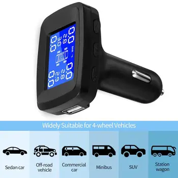 

New Tire Pressure Alarm TPMS 4PCS Sensor Cigarette Lighter Car Tire Pressure Monitoring 2019 LCD Color Screen