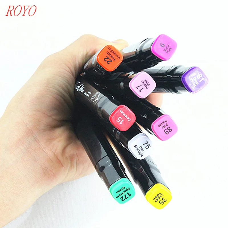 T3-60 Colors Dual Tips Permanent Marker Pens, Alcohol Based Markers Colored Artist Drawing Marker Set with Carrying Case