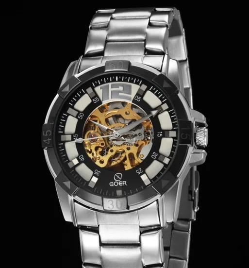 

Goer Scholar Fully Automatic Analog Watch Men Hollow out Separate Small Seconds Business Watch Steel Belt Watch Men's