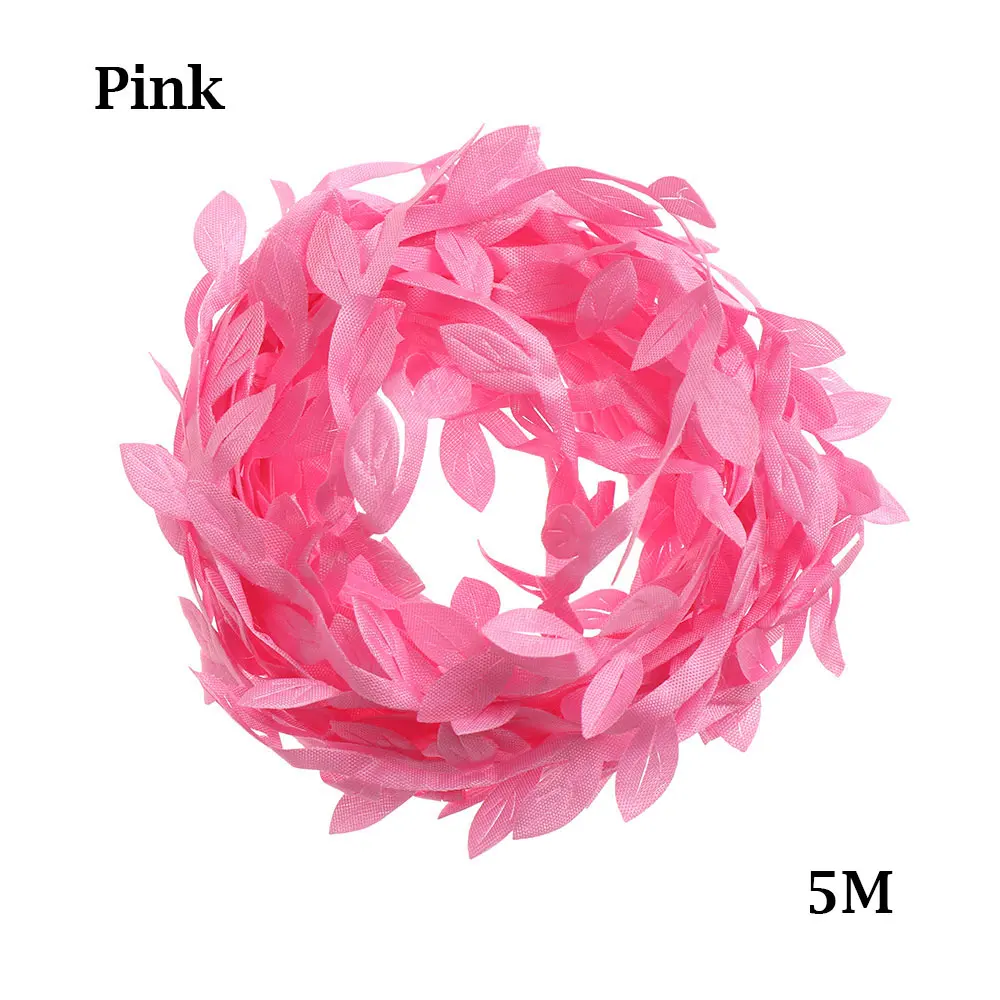 pink 5 метров шелковые листья в форме листа лента искусственная листва декоративная Веревка поддельные цветы Плетеный венок DIY ВЕНОК ремесла - Цвет: pink