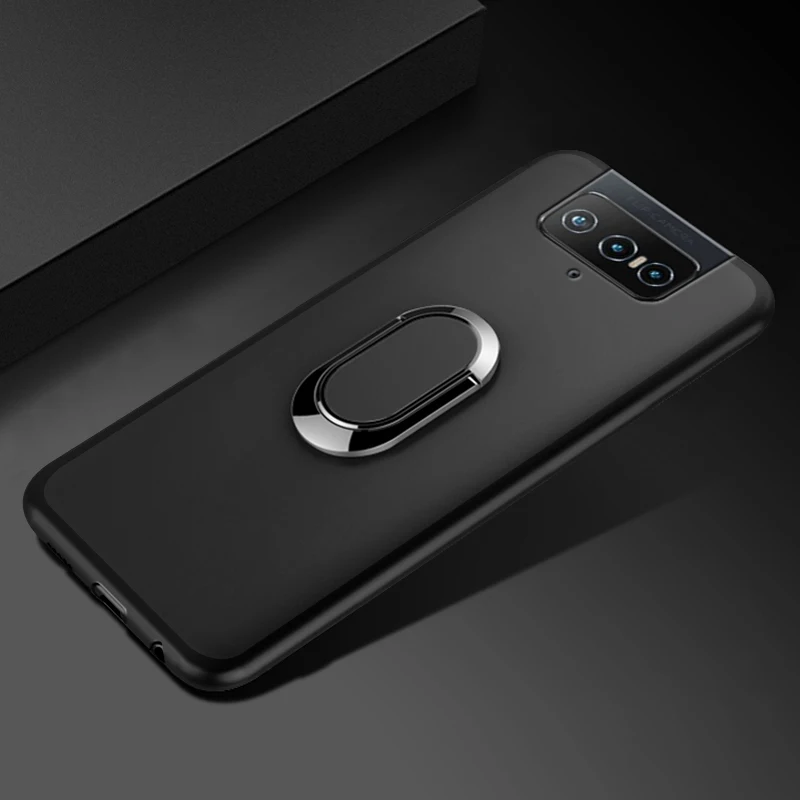 Asus ZenFone 7 Pro Case Luxury Soft Black Silicone Magnetic Car Holder Ring Phone Cover for Asus ZenFone 7 Pro ZS671KS Fundas 5