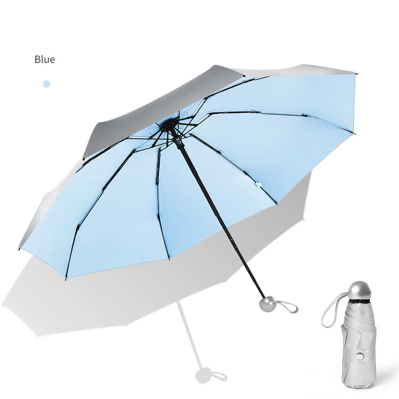 Mini Umbrella 8 Ribs Pocket Anti UV Paraguas Sun Umbrella Rain Windproof Light Folding Portable Umbrellas for Women Men Children - Цвет: Blue