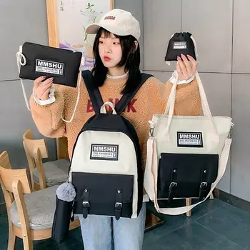 

2020 5Pcs/set Backpacks Women Canvas School Bags For Teenager Girls Laptop Backpacks College Travel Book Bags Students Back Pack