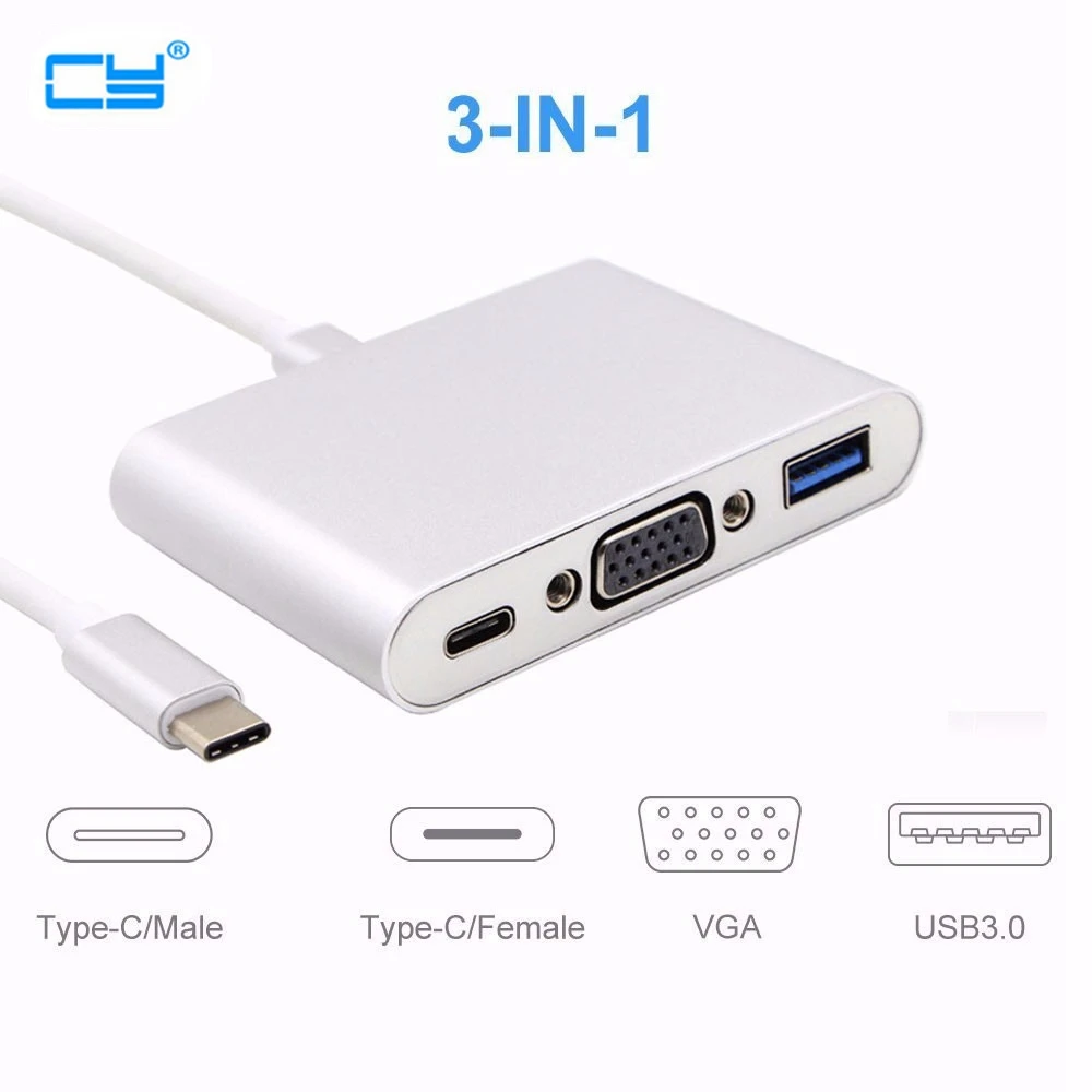 Изысканный USB 3,1 type-C 3 в 1 комбинированный USB-C с разъемом VGA/type-C/USB3.0 для смарт-устройств MacBook