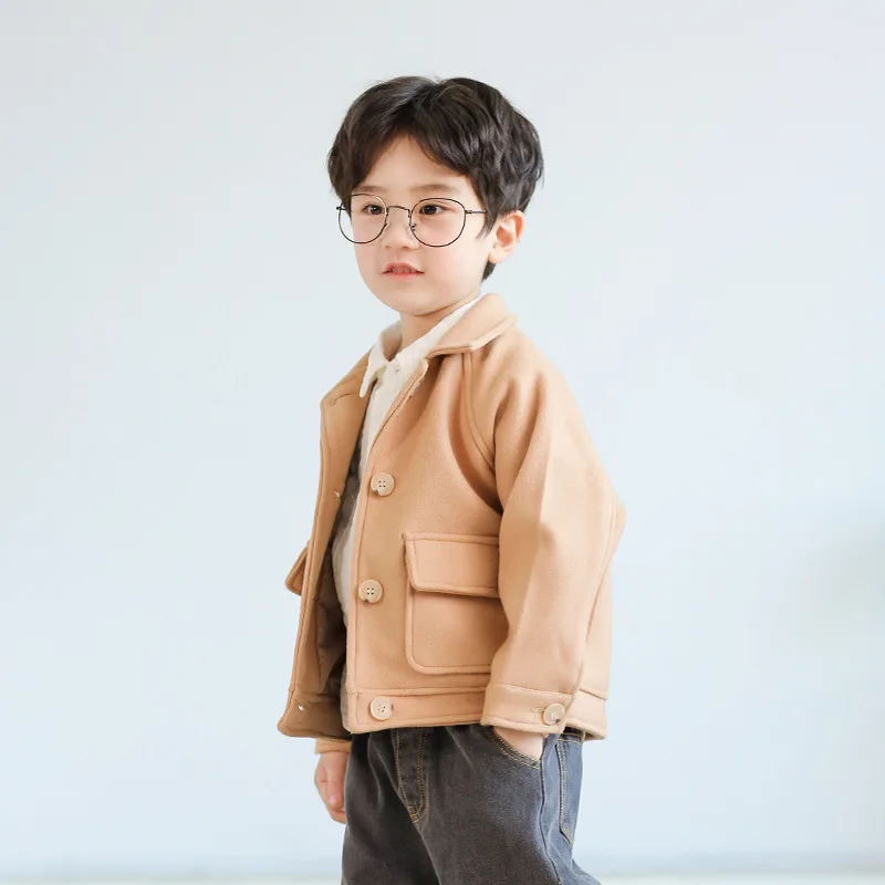 

BOY'S Duffle Coat Spring 2019 New Style Children Woolen Jacket Spring And Autumn Children Short Tops Korean-style Fashion