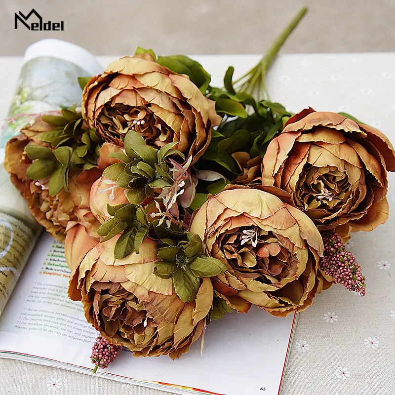 Artificial Silk Peonies Flowers Small Bouquet Faux Flores Home Party Christmas Wedding Decoration Mariage Artificial Peony Flowers