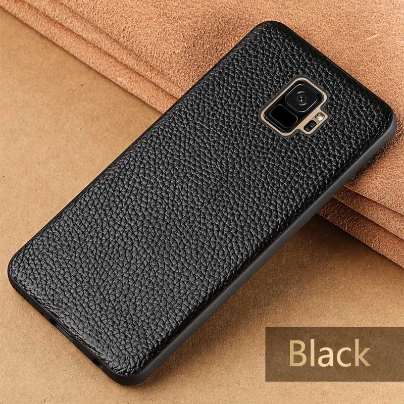 Натуральная кожа чехол для телефона для samsung Galaxy S8 S9 s10 Plus чехол с зернистой текстурой задняя крышка для S7 край A50 A70 A7 A8 чехол - Цвет: Черный
