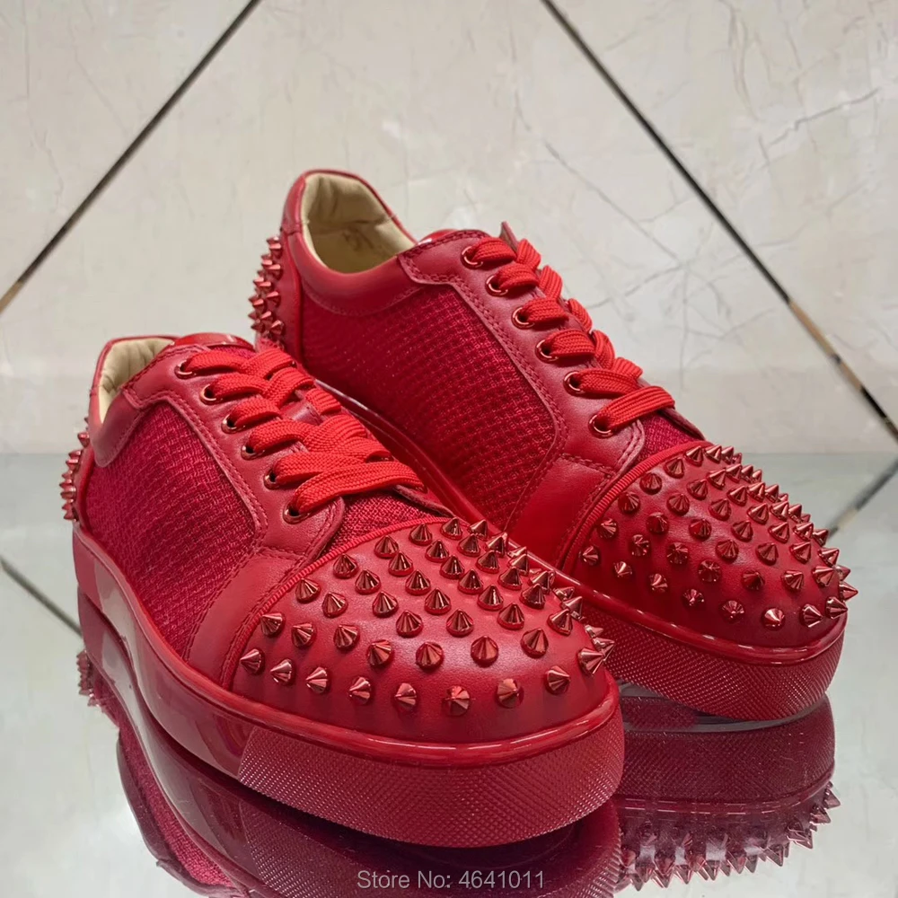 

Lace Up cl andgz Red net leather Red bottoms Low Cut Sneaker Sports shoes spikes toecap and heel casual models Flat Loafers
