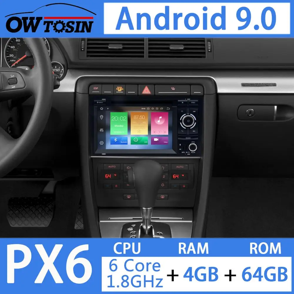 Flash Deal 7" PX6 4G RAM+64G ROM Android 9.0 Car Multimedia DVD Player GPS Navigation Radio For AUDI A4 2002-2007 SEAT EXEO S4 RS4 8E 8F B9 1