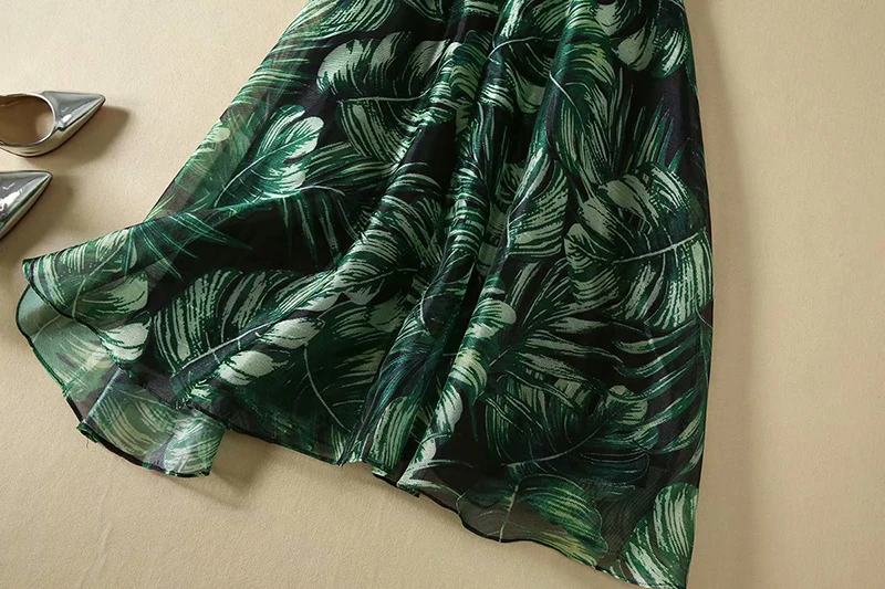 MIUXIMAO High Quality Fall&Spring Dress Green Leaf Print Office Lady Eleghant Casual Dress Women vestidos