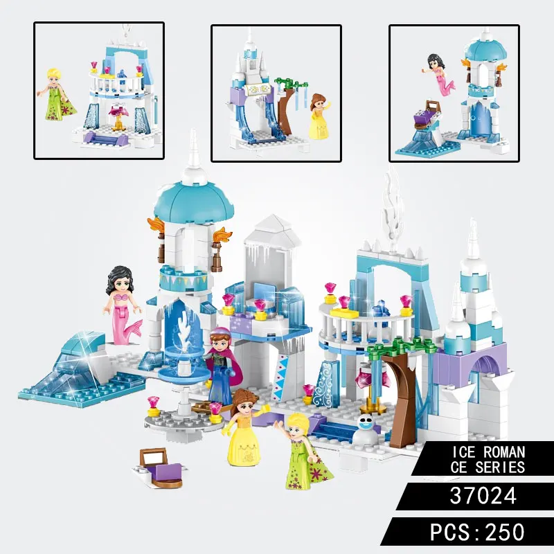 

4 In 1 For legoeing Friends Girls Snow Queen Mermaid Beauty Princess Ice Castle Building Bricks Blocks Sets toys for children