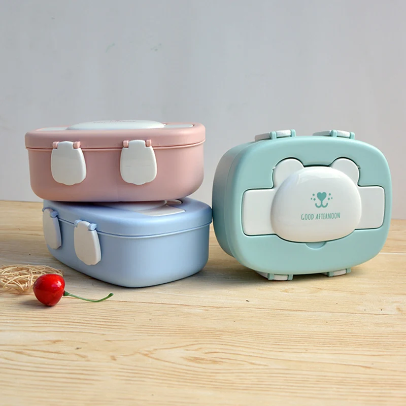 

730ml Small Kids School Student Lunch Box Microwave Japanese Compartments Bento Box Cartoon Animal Food Storage Container Set