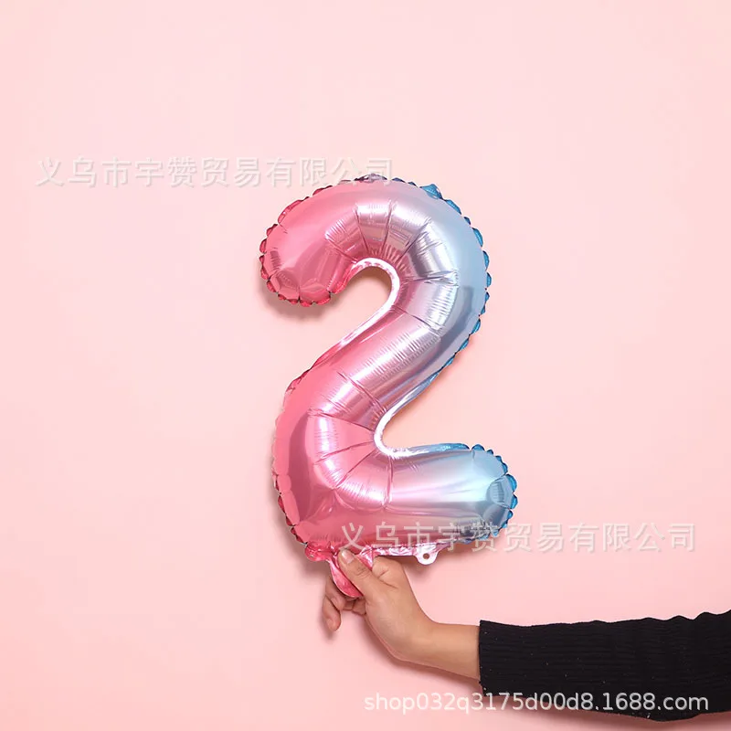 AliExpress Hot Selling 16-Inch Gradient with Numbers Balloon Rainbow with Numbers Aluminum Film Balloon Birthday Party Decorativ