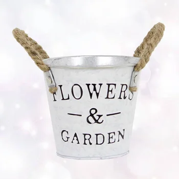 

3pcs Iron Flower Vase Pastoral Flower Bucket Alphabet Design Flower Pot Desktop Ornament (11.5x11.5x10.5cm, Grey and White)