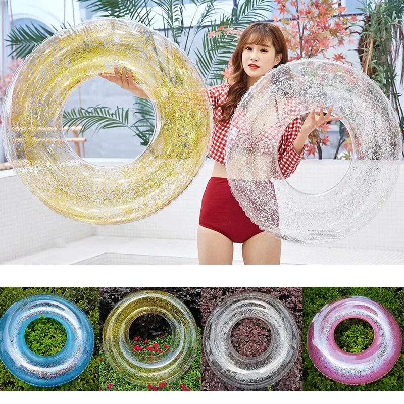 

Transparent Inflatable Ring Mattress Swim Tube Glitter Raft Round Swim Ring Summer Pool Water Mattress Adult Bed Water Fun Toys