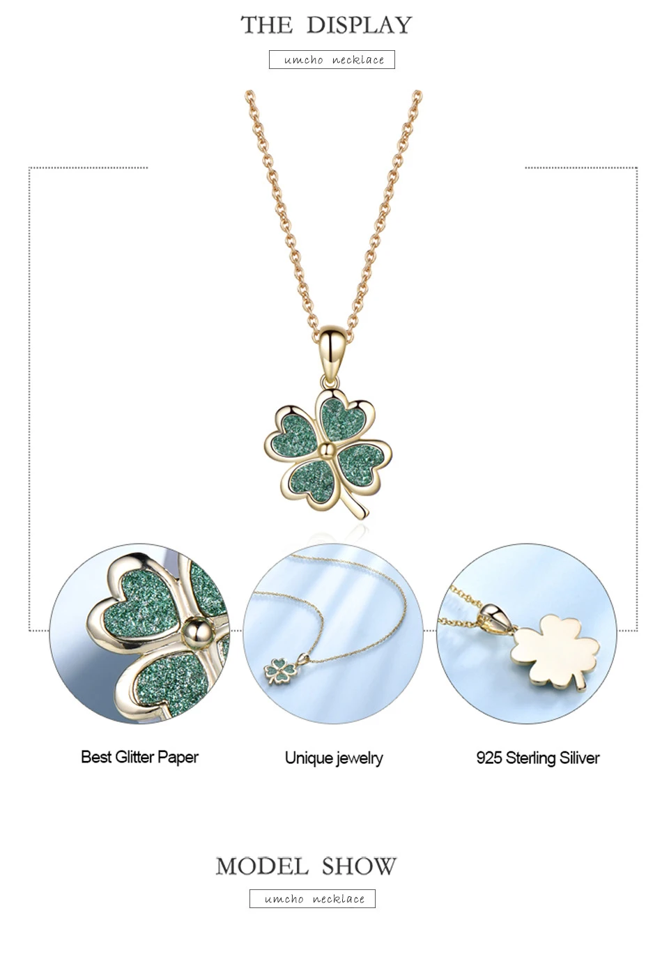 UMCHO блестящий зеленый четырехлистный клевер 925 стерлингового серебра ожерелье подвески для женщин одежда матч украшения ювелирные изделия