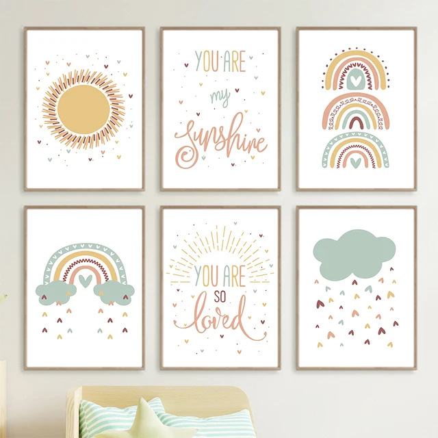 Cartoon Sun Rainbow Cloud Rain Quotes Wall Art Canvas Painting Nordic Posters And Prints Nursery Wall Pictures Kids Room Decor 1