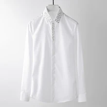 Брендовая мужская рубашка с длинным рукавом, с кристальным воротником, дизайнерская, повседневная, тонкая, Camisas masculina, высокое качество, деловая Мужская одежда, рубашки, M-4XL