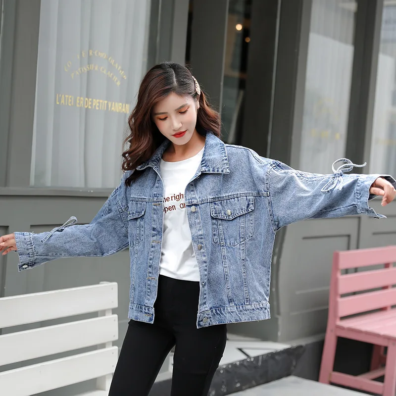 

Jeans Coat Women's Loose-Fit Korean-style 2019 Spring And Autumn New Style Lace-up Jacket Students BF WOMEN'S Top