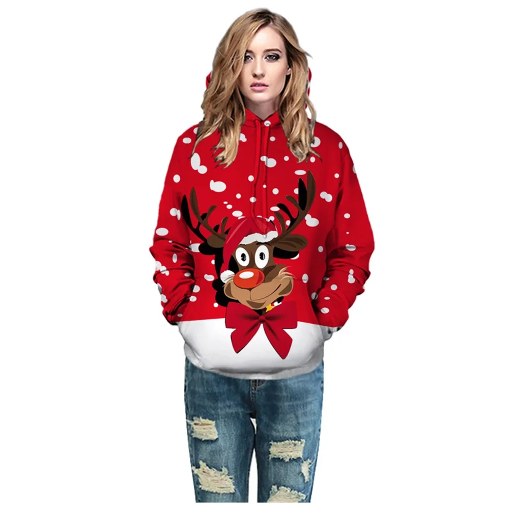 Новинка, Рождественский свитер, уродливый 3D принт, большой размер, с капюшоном, новинка, пуловер унисекс, для мужчин и женщин, забавный, с лосем, рождественский джемпер, топы