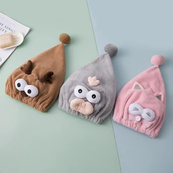 

Magic Microfiber Hair Fast Drying Dryer Towel Bath Wrap Hat Quick Cap Turban Dry Cartoon Creative Cute Animal Coral Hair Cap