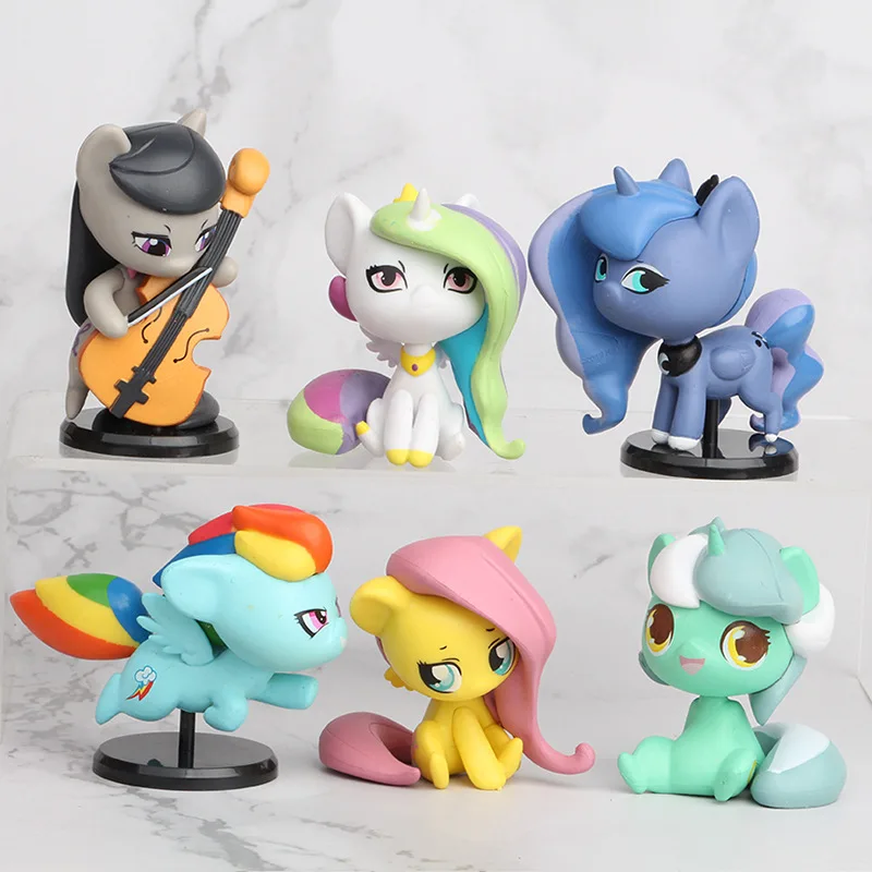 

6pcs My Little Pony Cake Decoration Plug-in Unicorn Luna Celestia Rainbow Action Figures Toys for Children Birthday Gift
