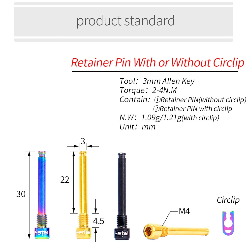 Bicycle Disc Brake Pad RISK Bicycle Hydraulic Disc Brake Pad Bolts M4 Titanium Alloy Fixing Pin Inserts Caliper Hexagon Screws Retainer Pin With Circli