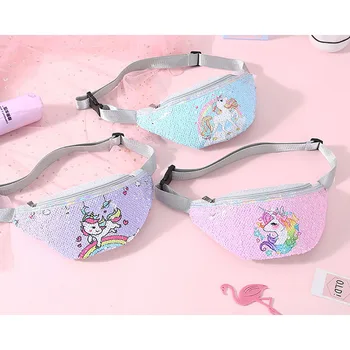 Cartoon Unicorn Waist Bag For Women/Girl Sequins Print Fashion Fanny Pack Children'S Shoulder Belt Bags Glitter Kids Phone Pouch 3