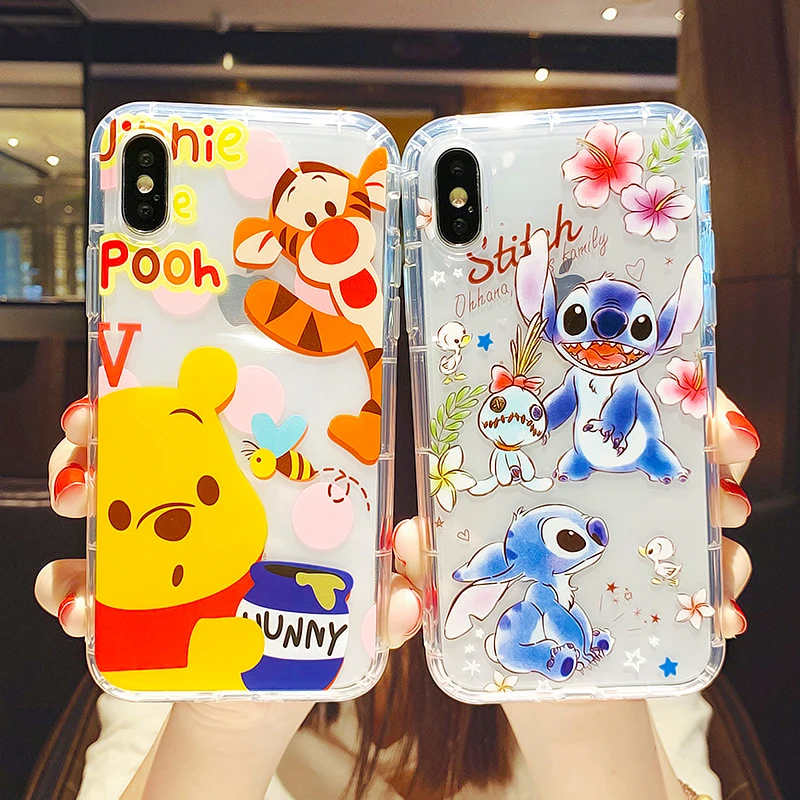 

Cartoon Bear Tigger Stitch Transparent Case For iPhone X XR XS Max Silicone Cover Luxury Thin Soft Shell TUP Glossy Phone Cases