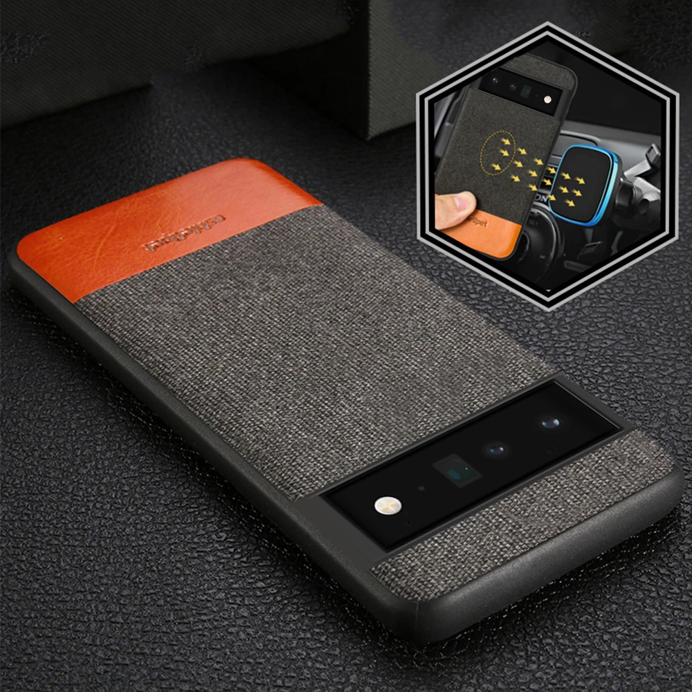 LANGSIDI Man Canvas Leather Magnetic Phone Case For Google Pixel 6 Pro 6 5 4A 5g 5A shockproof Protective Cover For Pixel 4A 5G