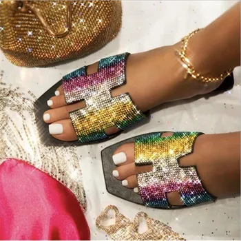 

Rhinestone Women Slippers Flip Flops Summer Women Crystal Diamond Bling Beach Slides Sandals Casual Shoes flat Slip On Slipper