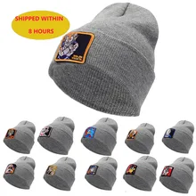 Серая Женская Мужская зимняя шапка вязаная унисекс шапка бини Вышивка Животных хип хоп шапка Трикотаж шапки