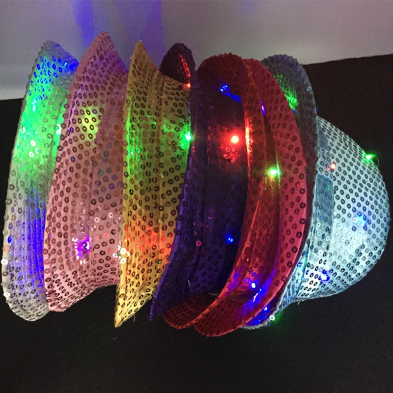 

LED Party Fashion Glow Jazz Hat Stage Props Flash Denim Sequins Hat Activity Performance Concert Colorful Gorgeous Glow In Dark